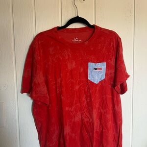 Nike Bleach-Wash Red Tee • XL • Topographic Graphic Back • Pocket Tee